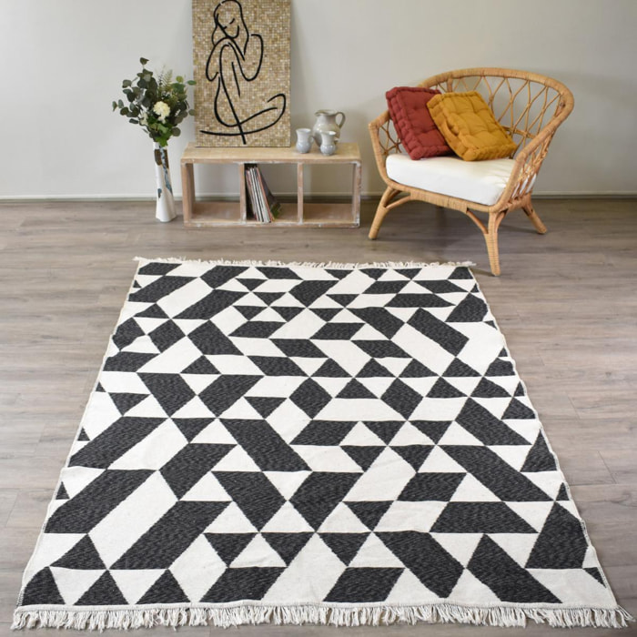 Tapis kilim reversible en coton motif géométrique BI