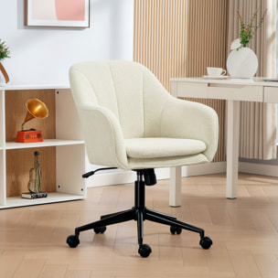 Chaise de bureau design bouclette beige clair piètement acier noir