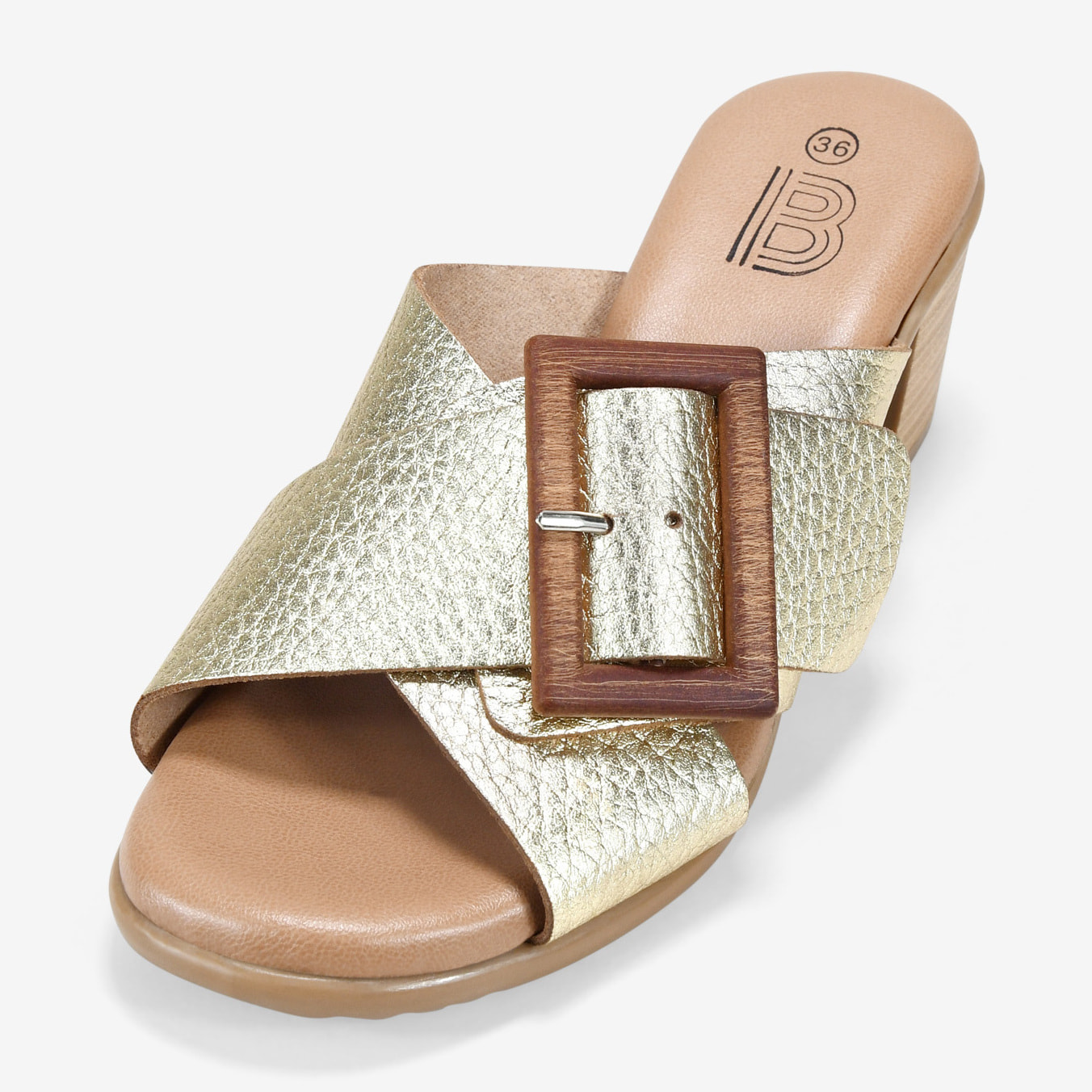 Sandalias con tacón doradas en piel