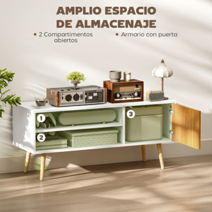 Mueble de TV Moderno Mueble de TV para Salón con 2 Compartimentos Abiertos 1 Puerta y Orificio para Cables para Televisión de 55 Pulgadas 110x40x50 cm Blanco y Natural