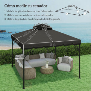 Techo de Repuesto para Cenador, 3x3 m, Cubierta de Repuesto con Techo Doble, 8 Orificios de Drenaje y Protección UPF 30+, SOLO Toldo de Recambio para Pabellón Gazebo, Gris Claro