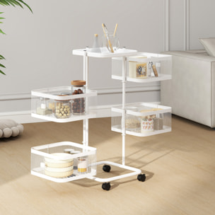Resserre de cuisine 4 paniers rotatifs sur roues en métal H.77cm blanc