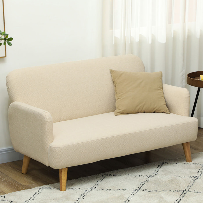 Sofá de 2 Plazas de 140 cm, Sofá de Salón Compacto, Tapizado en Terciopelo, Patas de Madera de Caucho, para Sala de Estar, Dormitorio u Oficina, Blanco