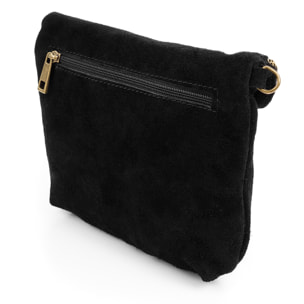 FIRENZE ARTEGIANI Borsa a Spalla da Donna Cenerente Vera Pelle Scamosciata Made in Italy 24x3x19 Cm. Colore nero