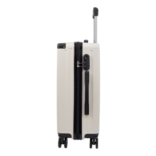 Set di 3 valigie Trolley, in materiale leggero ABS ad alta resistenza con angoli rinforzati. Chiusura numerica e 4 ruote doppie rimovibili e girevoli a 360°.