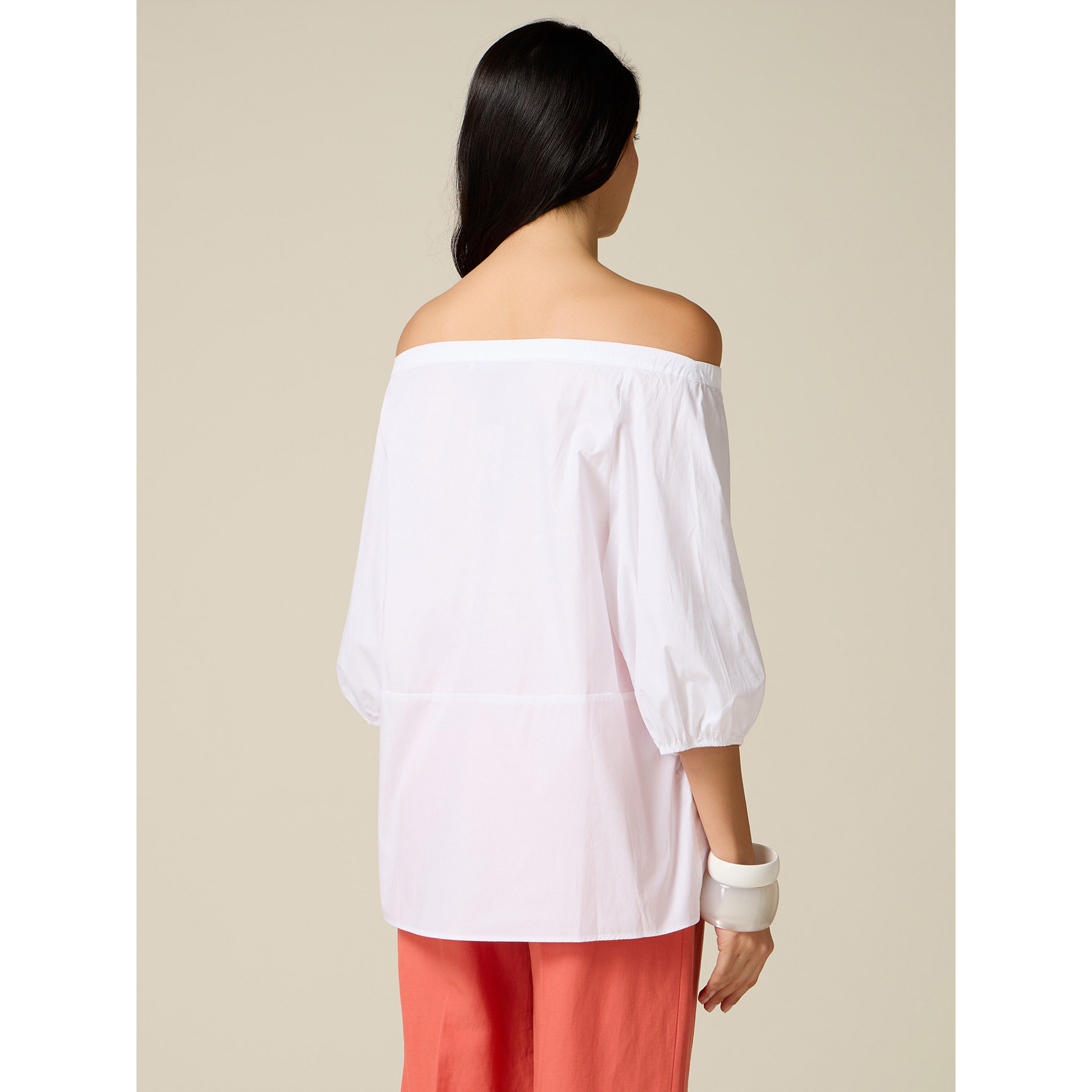 Oltre - Blusa off shoulders con detalle joya - Blanco