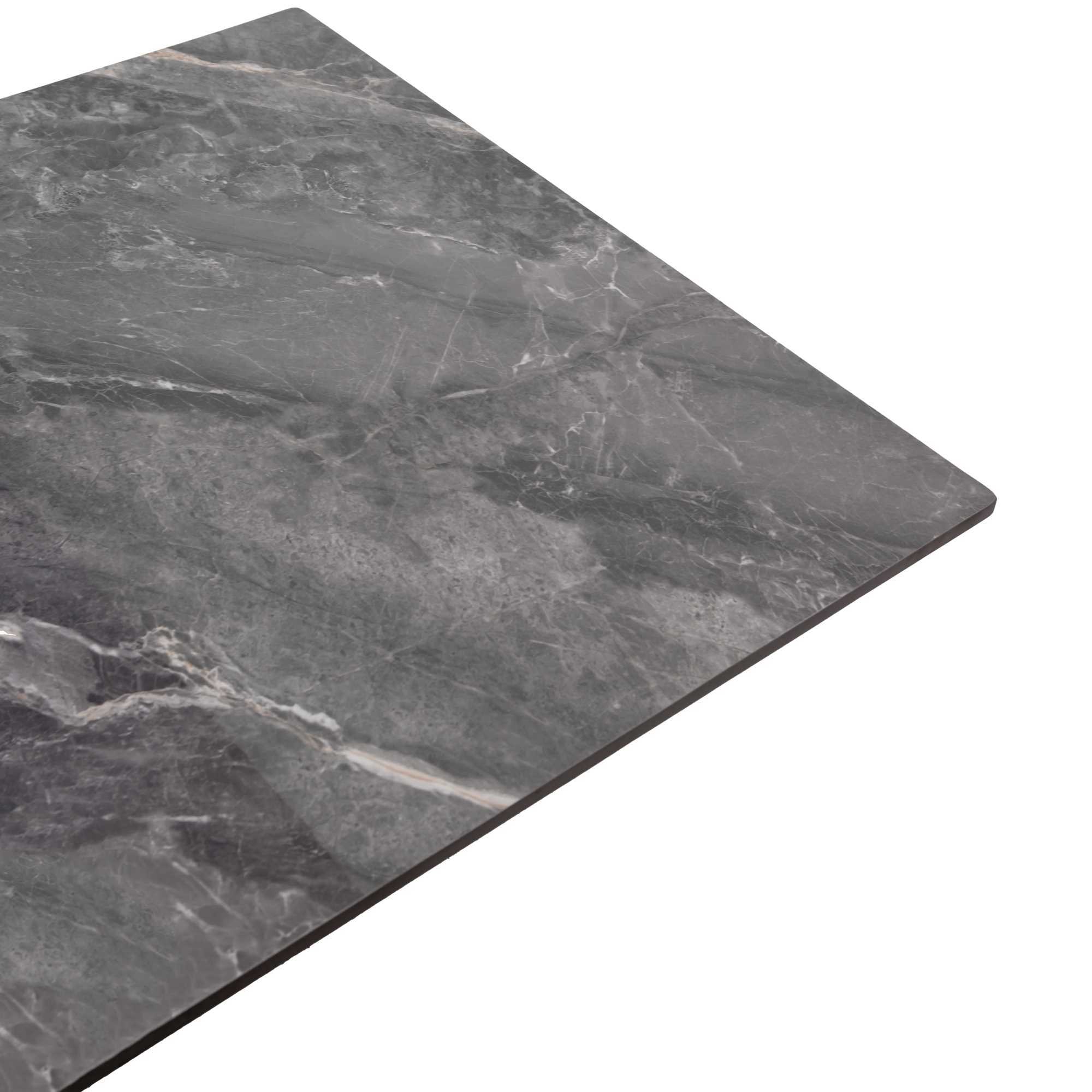 Tavolino Vacchetti in metallo con piano in pietra sinterizzata grigia cm120x65h45