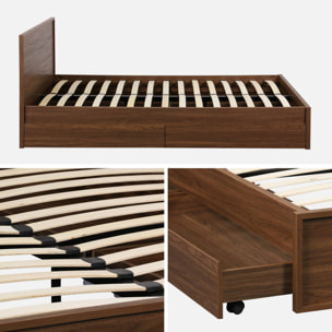 Lit avec sommier à lattes et tête de lit 160 x 200cm + 4 tiroirs décor bois KUBA