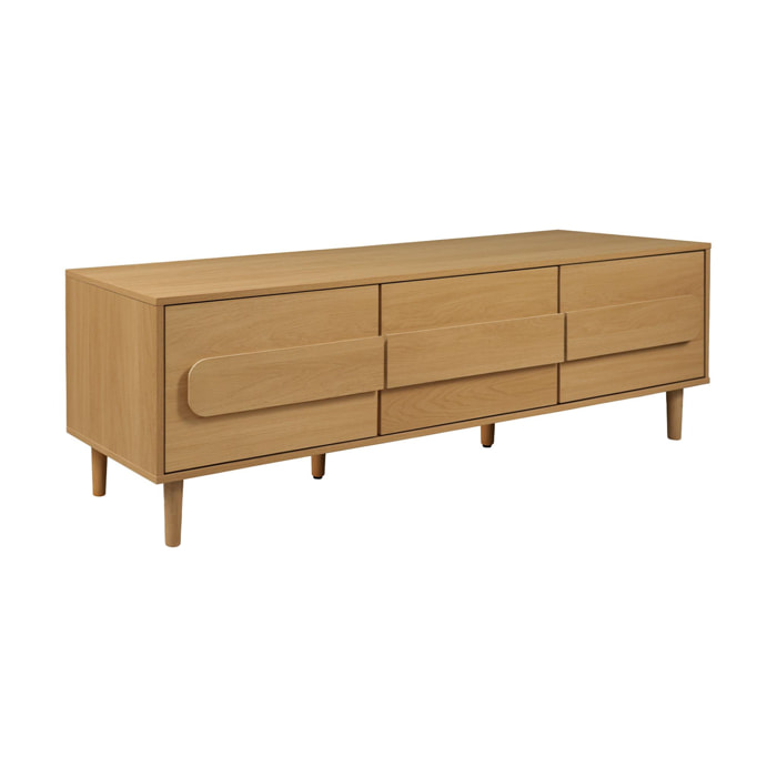 Meuble TV vintage décor bois de chêne 3 portes 150cm - Juliana