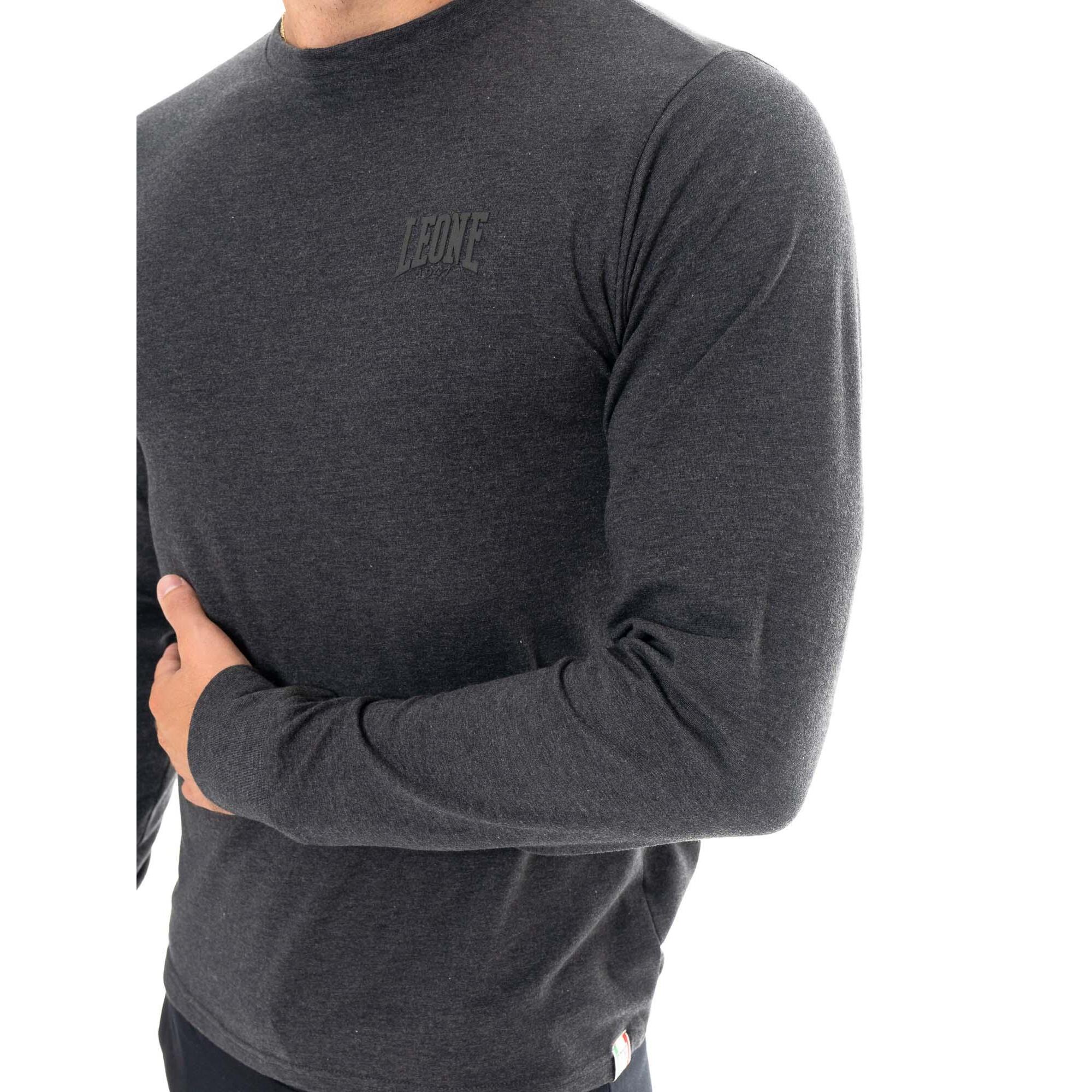Camiseta de algodón elástico de manga larga con logo grande "Basic" para hombre