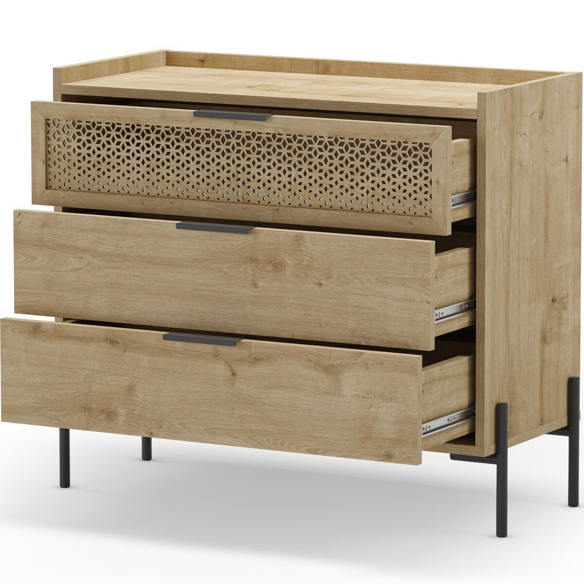 Commode 3 tiroirs effet chêne - CORTO
