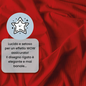 PARURE COPRIPIUMINO SATIN STRIPES, 100% Raso di Poliestere, Made in Italy, No Stiro - ROSSO