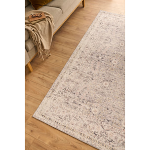 OTTOMAN - Tapis à poils courts doux à motif floral classique gris