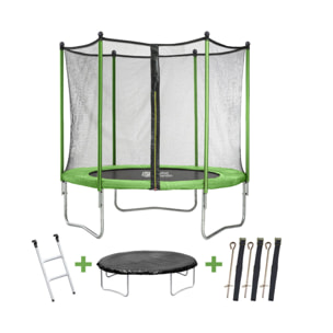 Trampoline " Yoopi " - Ø 2.44 m - Vert - avec filet + échelle + couverture + kit d'ancrage