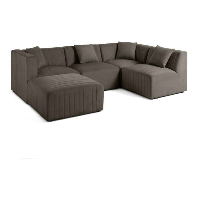 Nova - canapé modulable d'angle droit - 5 places - avec pouf d'appoint - en velours - Gris