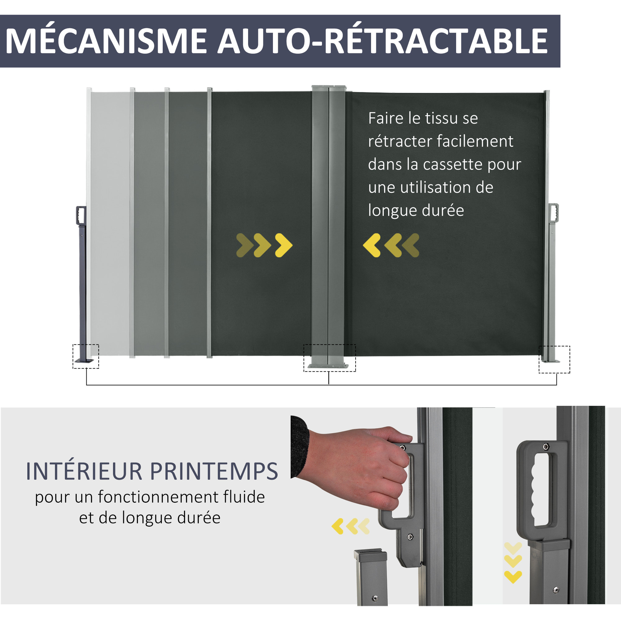 Double store latéral brise-vue paravent rétractable dim. 6L x 1,60H m polyester anti-UV haute densité gris