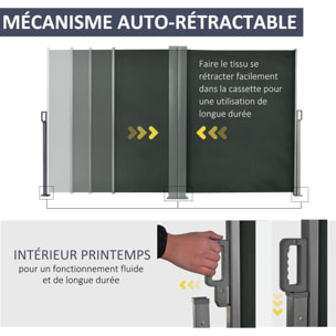 Double store latéral brise-vue paravent rétractable dim. 6L x 1,60H m polyester anti-UV haute densité gris