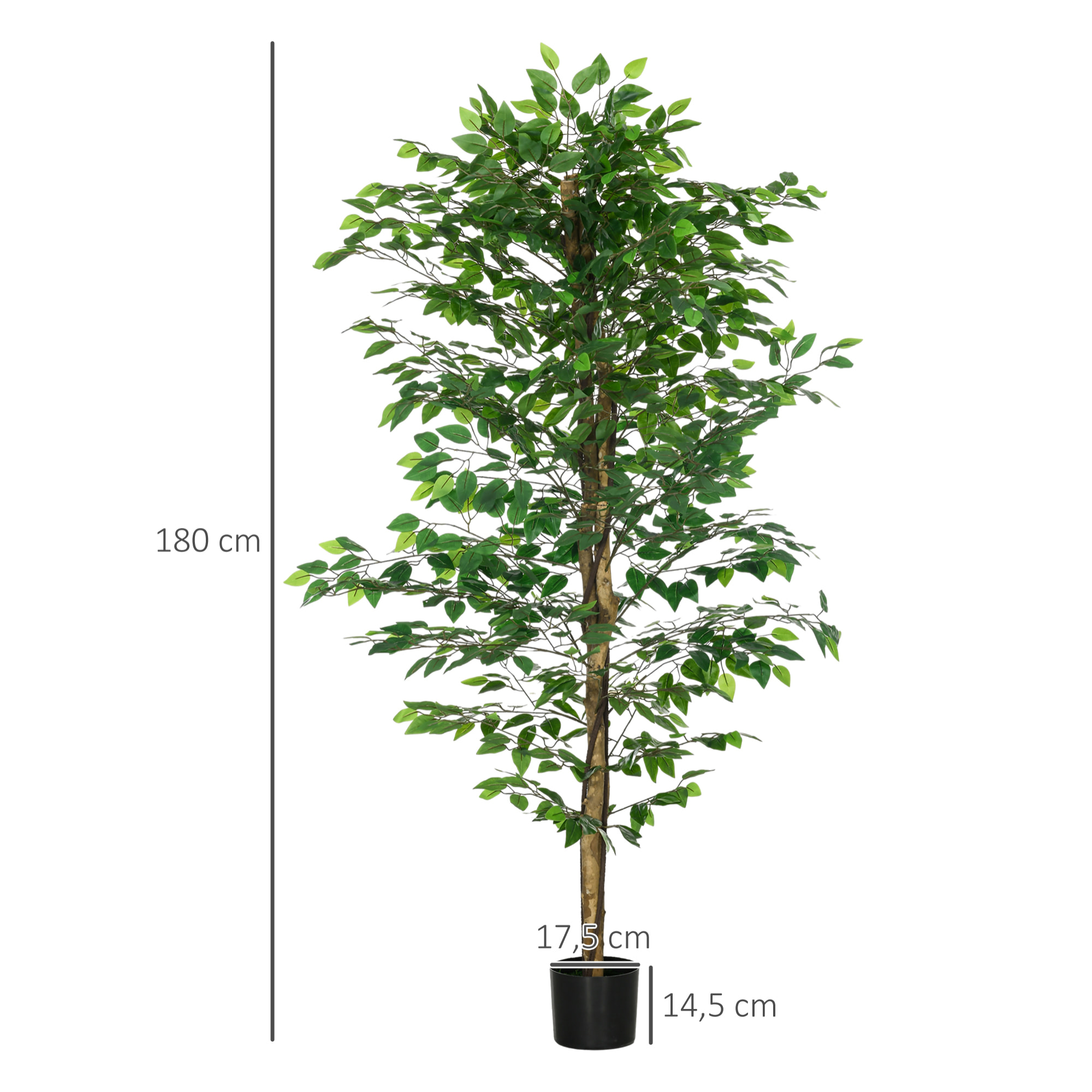 Lot de 2 plantes artificielles arbres ficus H.1,80 m tronc branches liane lichen feuilles grand réalisme pot inclus