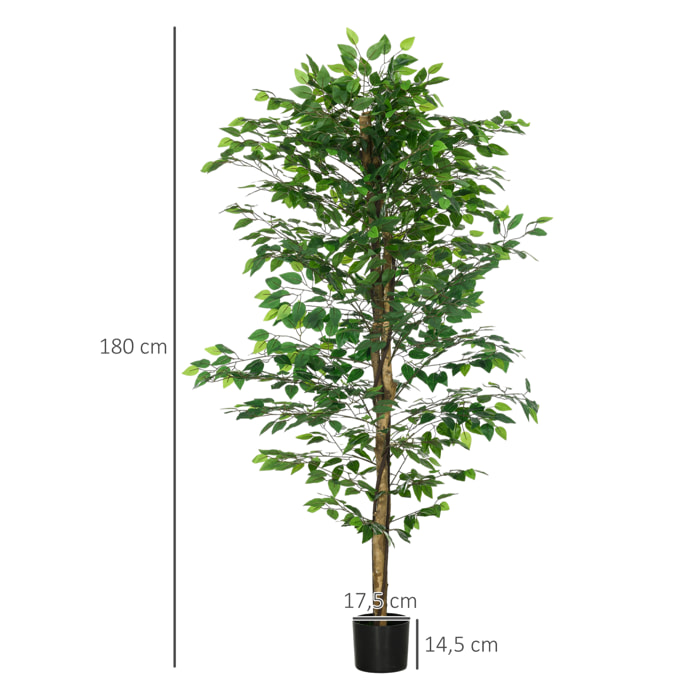Lot de 2 plantes artificielles arbres ficus H.1,80 m tronc branches liane lichen feuilles grand réalisme pot inclus