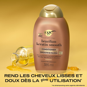 OGX Après-Shampooing Kératine Lissage Brésilien, 385ml – Soin capillaire lissant à la kératine pour des cheveux brillants – Aprè