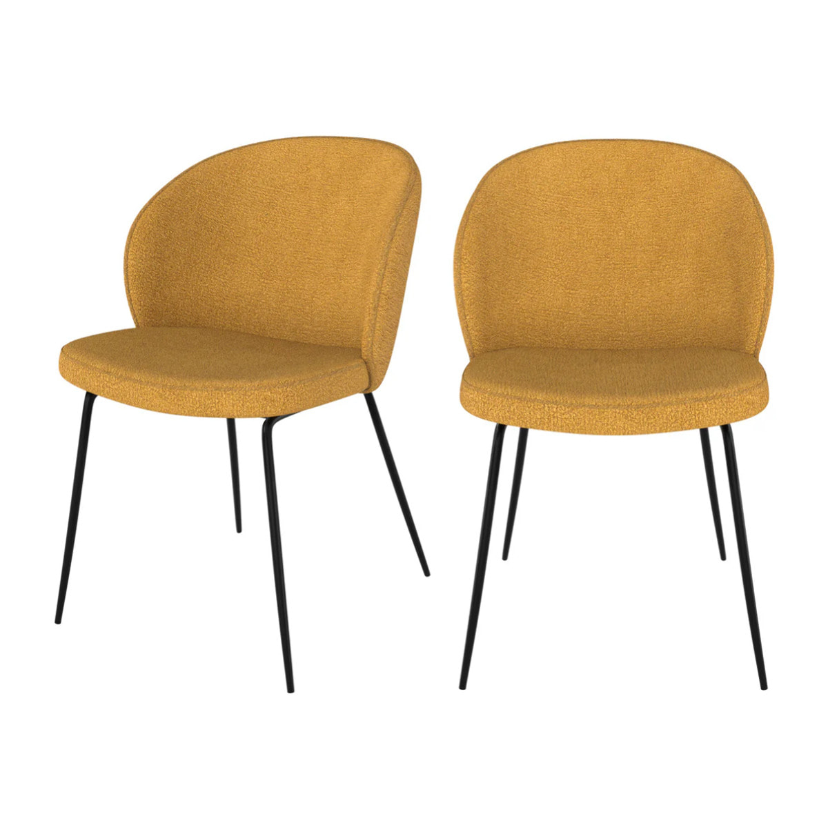 Lot de 2 chaises jaunes en tissu bouclette et pied en métal - Groom