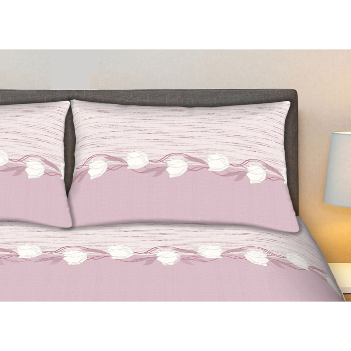 Completo Lenzuola 100% Cotone Effetto Seta Tulip Lilla CN