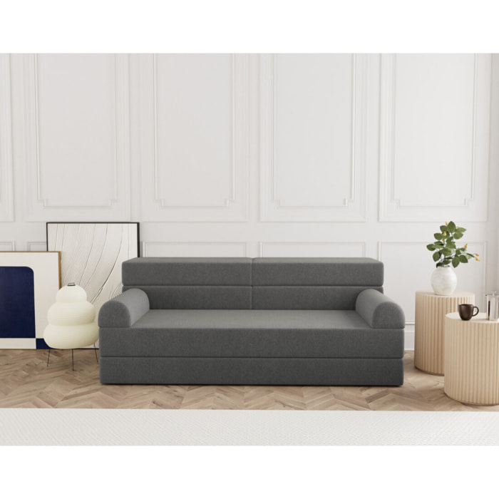 Astral - Canapé 3 places convertible en velours texturé - Gris