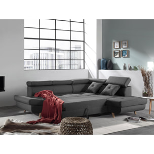 Linea - Canapé d'angle droit convertible - 5 places - avec têtières - Gris foncé