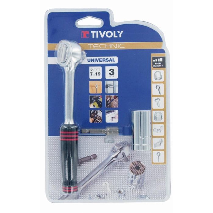 Clé à cliquet TIVOLY + douille universelle + 1 porte douille - 11501420002