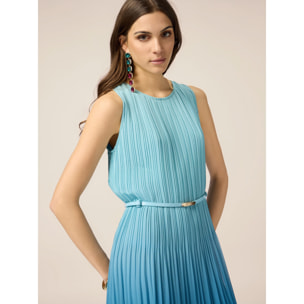 Oltre - Vestito midi plissé sfumato - Azzurro