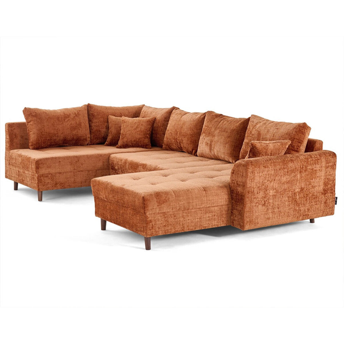 Rune - canapé panoramique d'angle gauche 7 places en velours texturé - Rouille