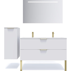 Meuble de salle de bain suspendu double vasque intégrée 120cm 2 tiroirs Blanc - Venice
