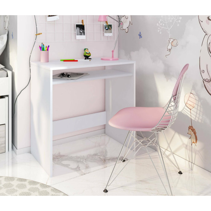 Scrivania Acu, Scrittoio lineare con ripiano fisso, Tavolo da studio o ufficio porta PC, 79x43h78 cm, Bianco