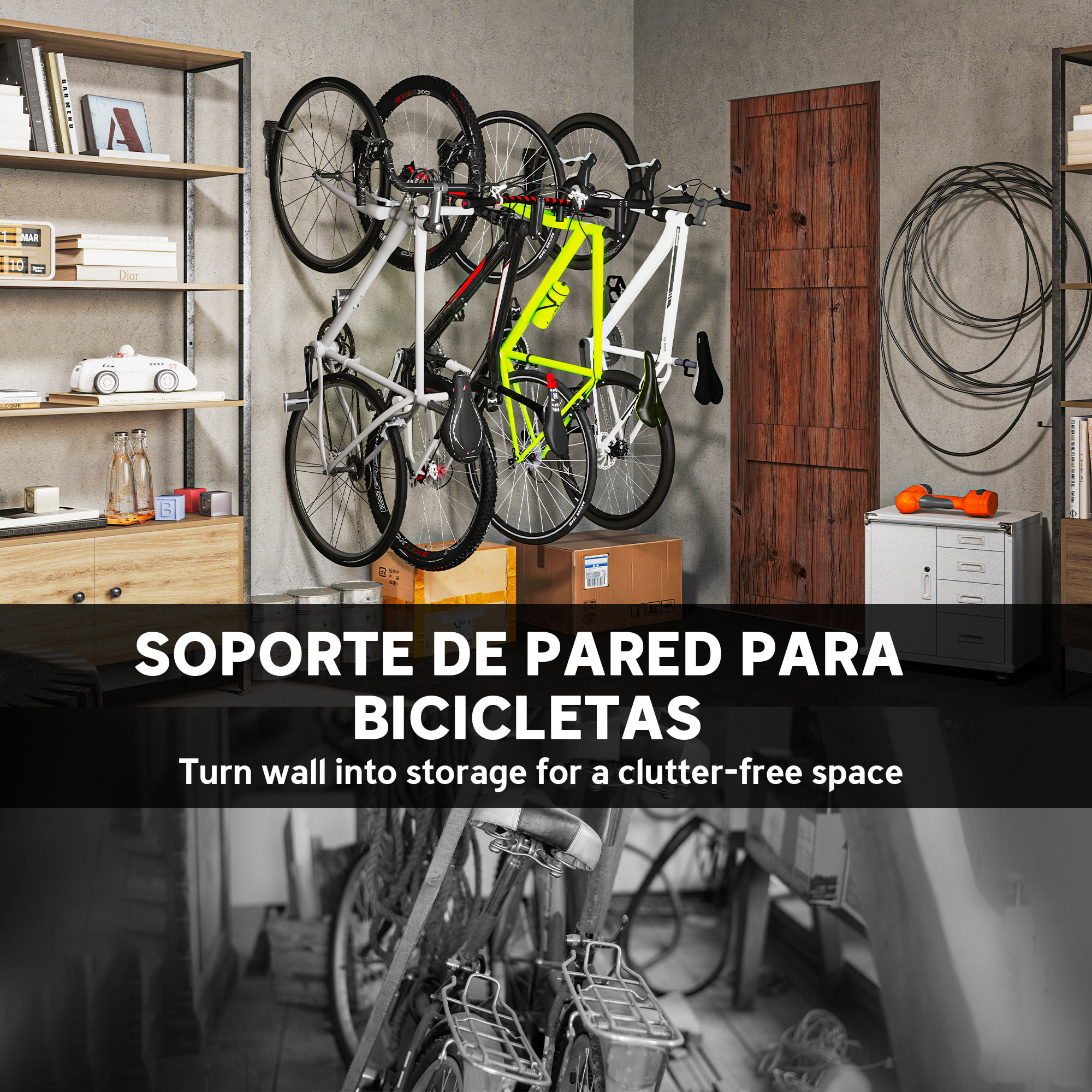 Soportes de Pared para Bicicletas de 4 Piezas, Gancho para Colgar Bicicleta Plegable hasta 30 kg, Portabicicletas de Almacenamiento Vertical con Tornillos, para Casa, Garaje y Sótano, Negro