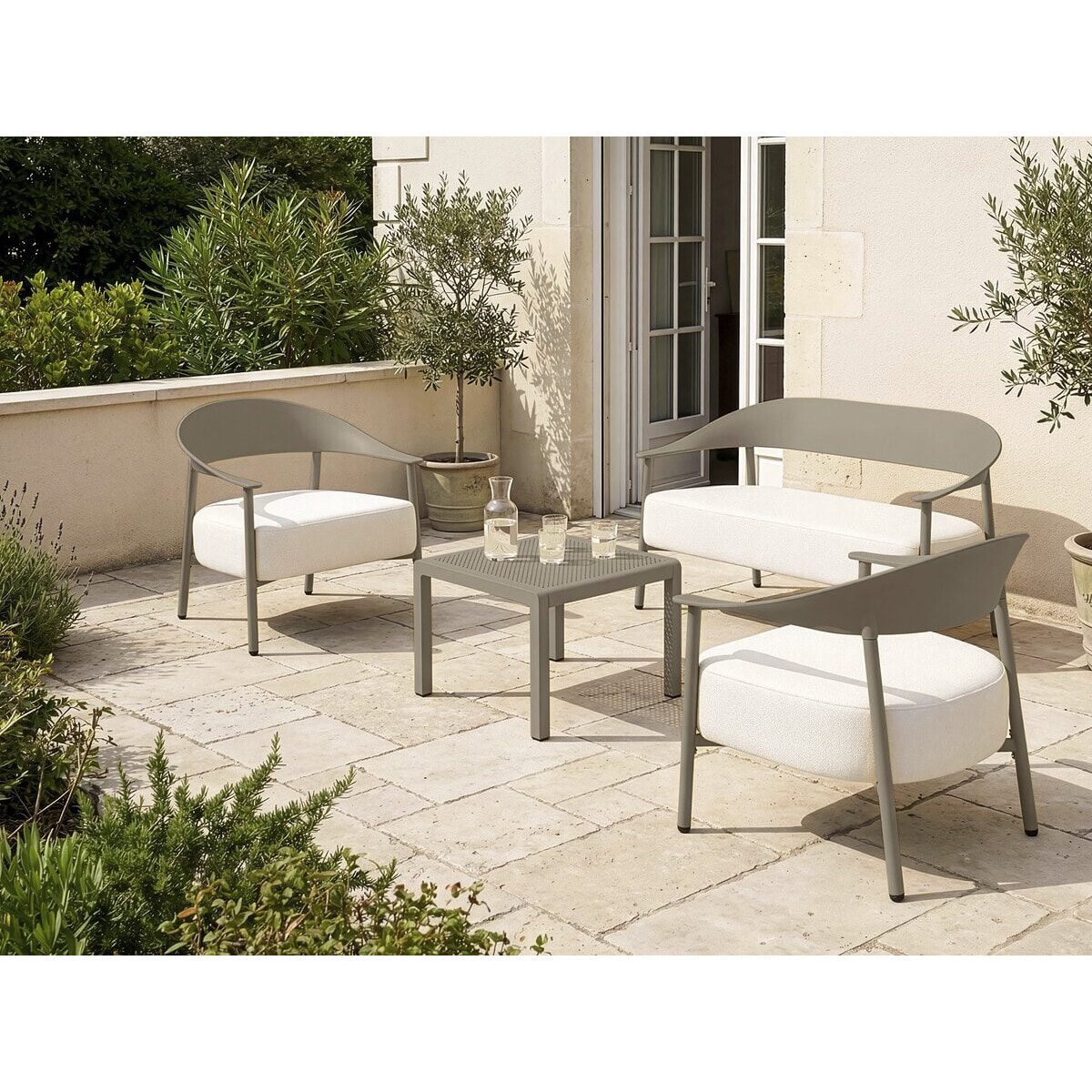 Canapé de jardin en plastique et métal "Céora" - 2 places - Taupe