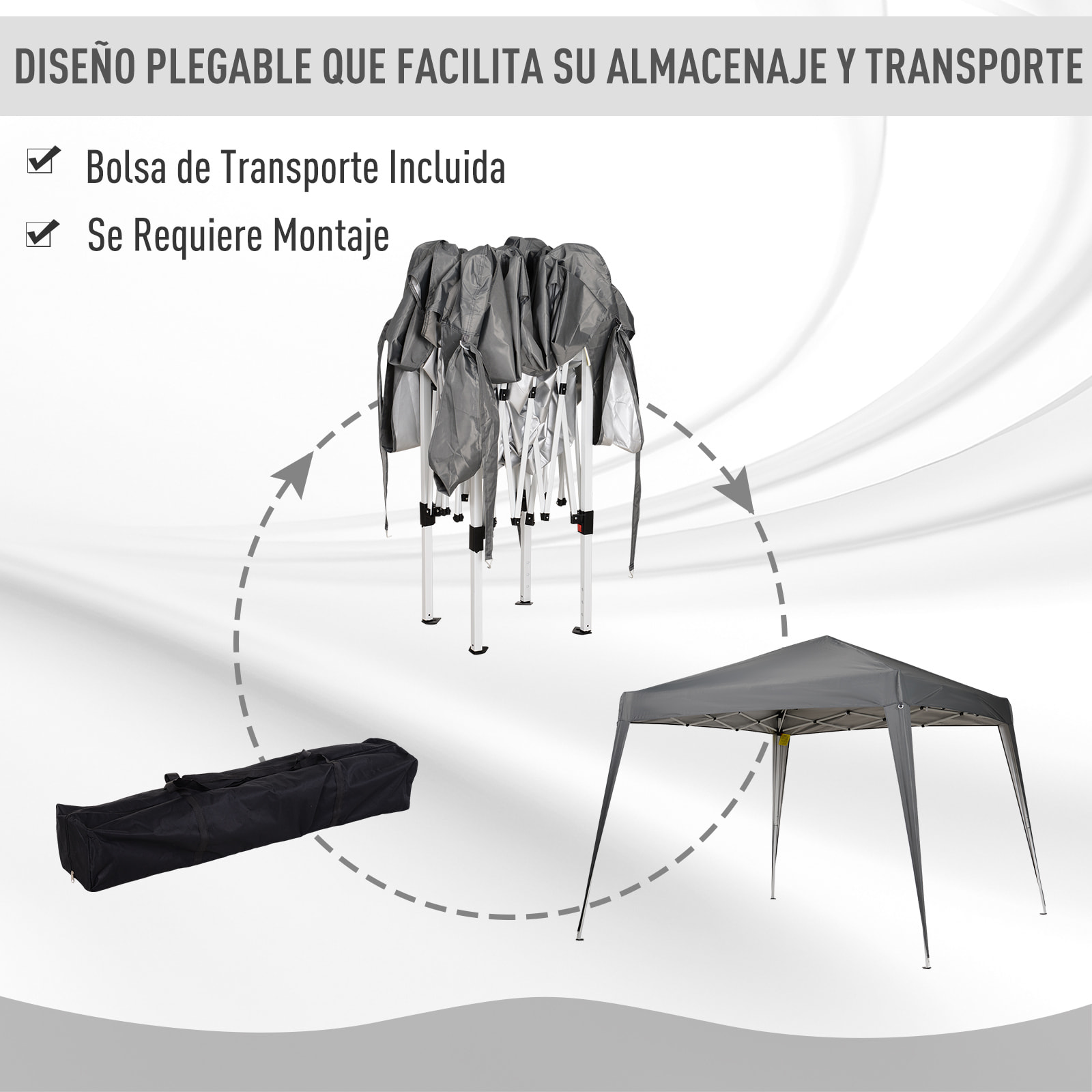 Carpa Plegable 2,4x2,4m Cenador de Jardín Impermeable Diseño Pop Up de Acero y Cubierta de Tela Oxford Gazebo para Exterior Gris