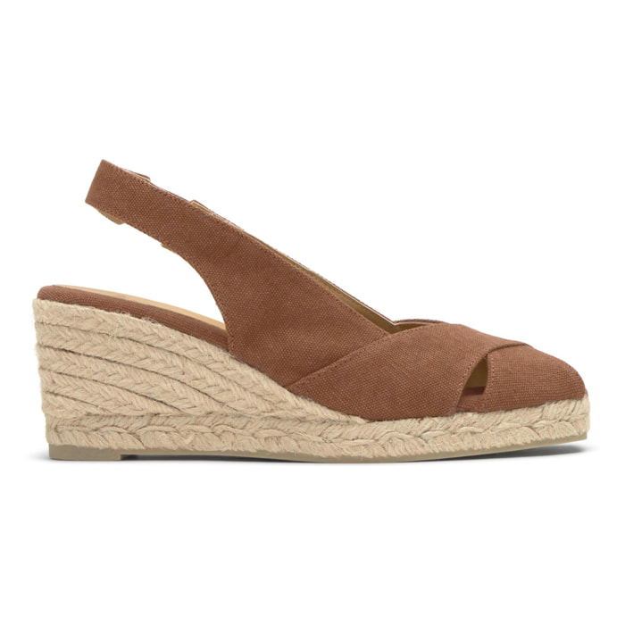 Alpargata destalonada Diana cuña de yute estilo peep toe en algodón orgánico lavado