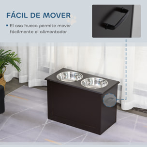 Comedero Perro Elevado con 2 Cuencos de Acero Inoxidable 2x2000 ml Comedero Elevado para Perros Grandes con Tapa Abatible y Almacenamiento Oculto Marrón Oscuro