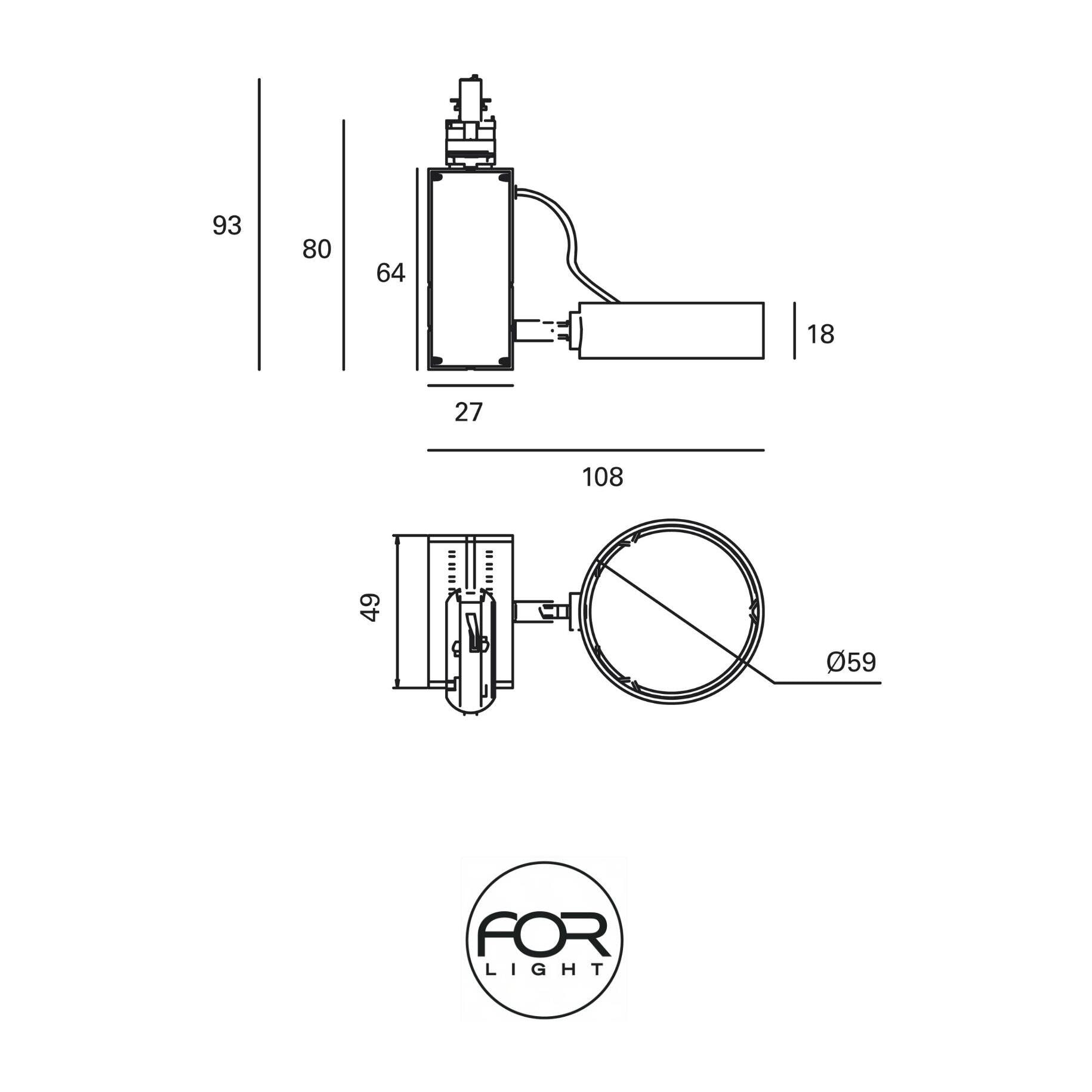 FORLIGHT Proyector Ip20 Key Model Round Gu10 15W Negro