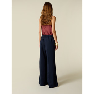 Oltre - Pantalones palazzo de tejido crepé - Azul