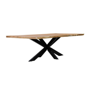 Table de repas en bois d'acacia massif et pied central métal - 220 x 100 cm - WOOD