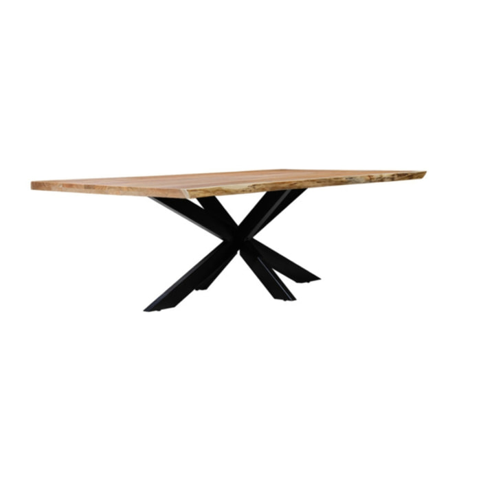 Table de repas en bois d'acacia massif et pied central métal - 220 x 100 cm - WOOD