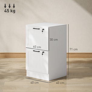 Cajonera de Oficina Mueble Archivador con 2 Cajones Cajonera para Escritorio con Cerraduras Carpetas Suspendidas para A4 y Carta 40x40x71 cm Blanco
