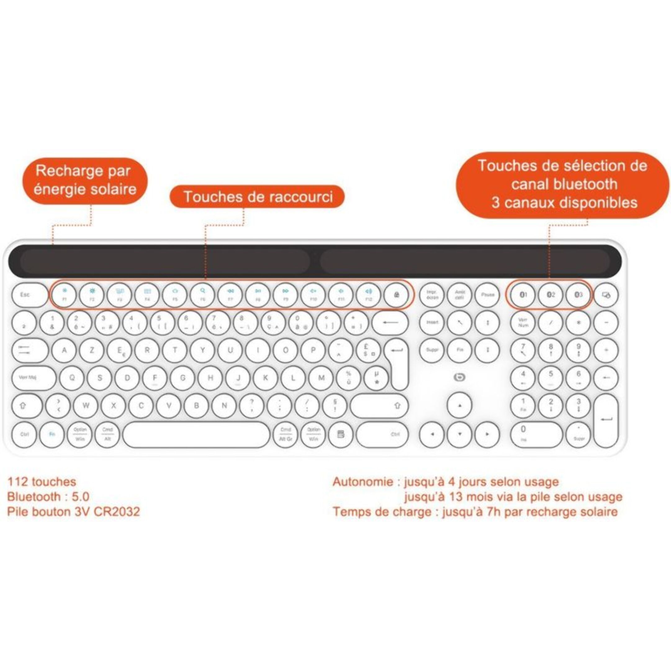 Clavier sans fil ESSENTIELB Solaire SKW Blanc