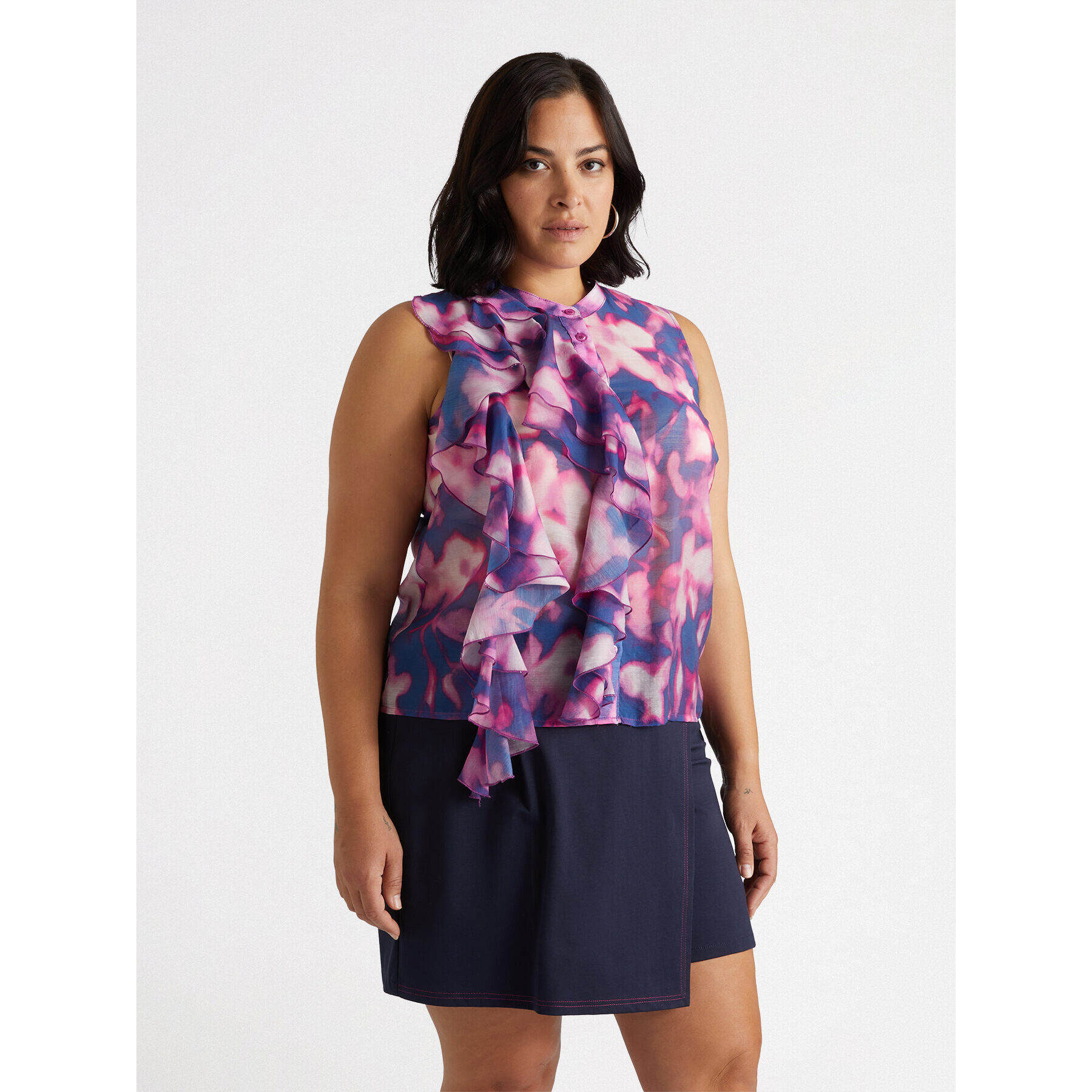 Fiorella Rubino - Top estampado con volantes - Azul