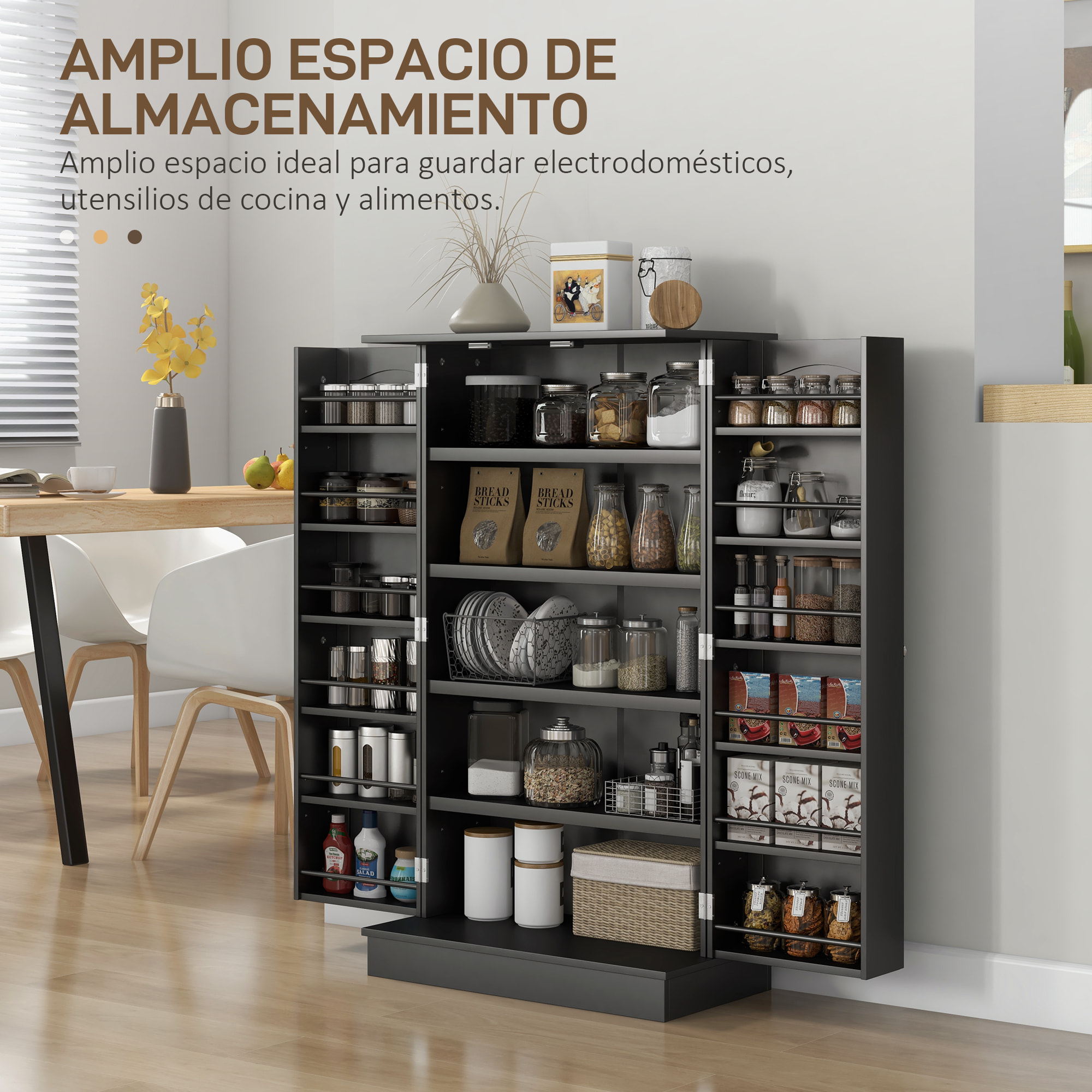 Armario de Cocina Armario Despensa Cocina con 2 Puertas y 16 Estantes Alacena Moderna con Estantes Ajustables para Comedor Salón 60x30x104 cm Negro