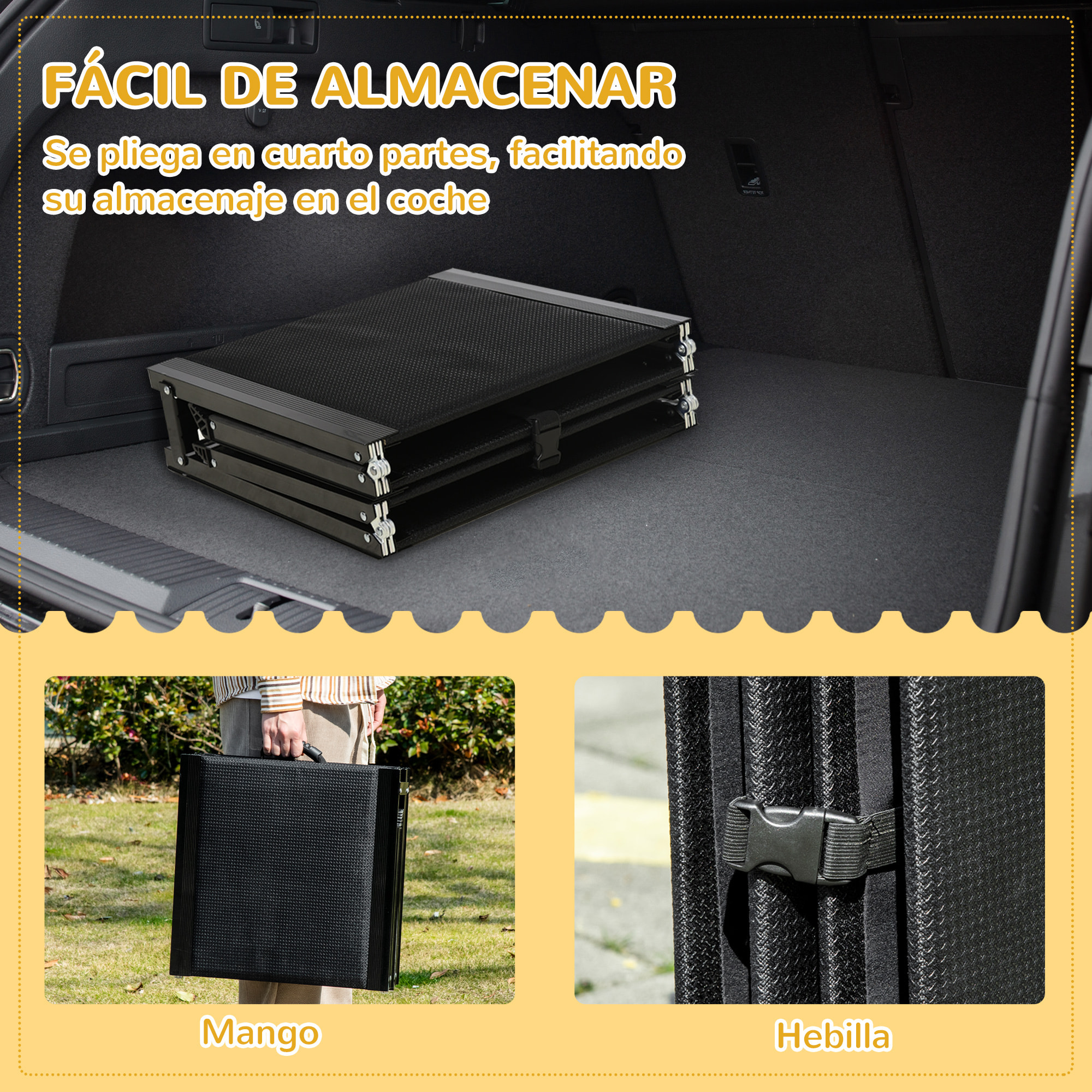 Rampa Plegable para Perros de Aluminio Rampa para Mascotas para Coche con Superficie Antideslizante Asa y Gancho Carga 60 kg 158x43,5x2,5 cm Negro