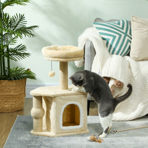 árbol Rascador para Gatos Altura 66 cm árbol para Gatos Torre para Gatos con Cama Cueva Plataforma Bola Colgante y Poste de Yute Beige