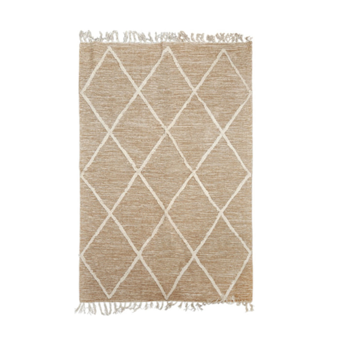 Tapis berbère beige en coton motif avec frange 120x180cm - MARA