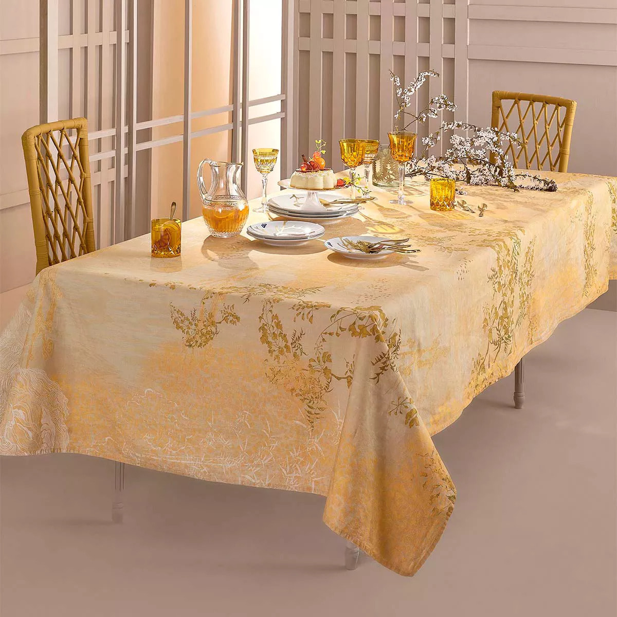 Serviette lin & coton lavé 190 g/m² imprimé jaune Soleil d'or dore